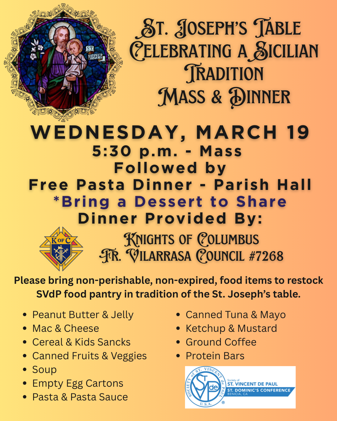 St. Joseph's Table - Mass & Free Dinner